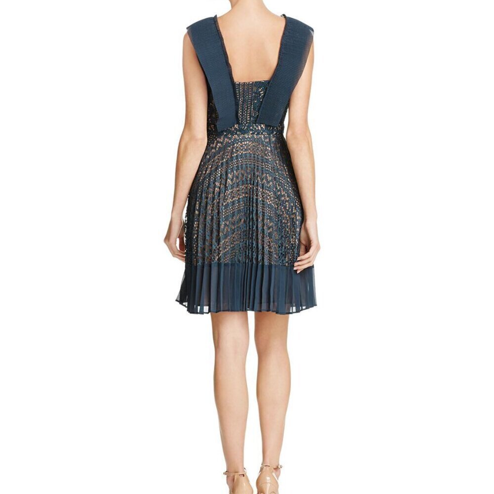 French Connection Teal Orabelle Lace Fit & Flare Ruffle Midi Dress, Size 6 - Picture 3 of 16